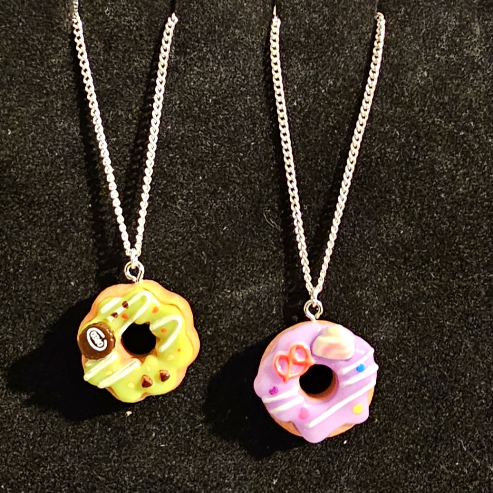 Donut Pendant Necklaces - Green or Pink Pick 1